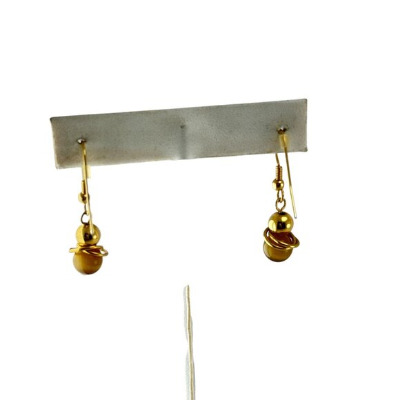 Gold Tone Saturn Planet Drop Earrings - Celestial Orbital Dangle Jewelry, Space- - Picture 3 of 7